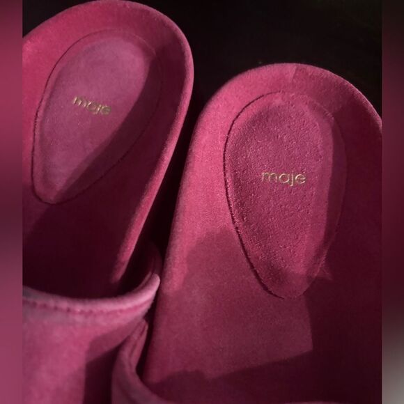 MAJE Crystal-embellished pink open-toe suede sandals NWOT - Picture 6 of 8